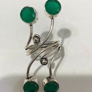 ** SOLD  ** Funky and fun silver and 4 glass gems on 2-inch twisty wired ring,